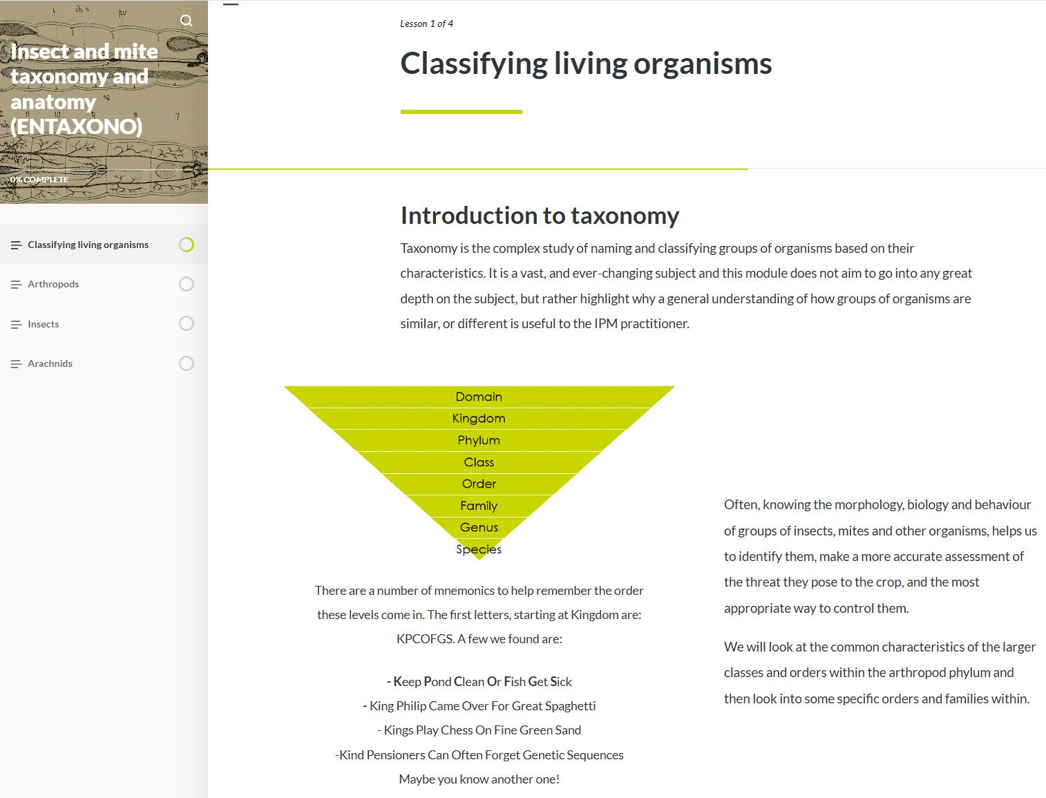 Insect and mite taxonomy and anatomy (TAXAEN0923)